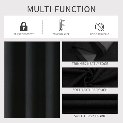 Joydeco Blackout Curtains 96 Inch Length, 1 Panel for Bedroom, Thermal Insulated Linen Black Out Curtains with Grommets (100x96) - color: Black, size: 100"W x 96"L (Pack of 1)