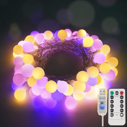 suddus 33FT 100LED Globe String Lights USB Multicolor with Remote | Colorful Globe Lights with Timer 8 Mode, Fairy Lights for Bedroom, Dorm, Classroom, Christmas,Indoor,Outdoor Decor - color: Purple, size: 100LED USB