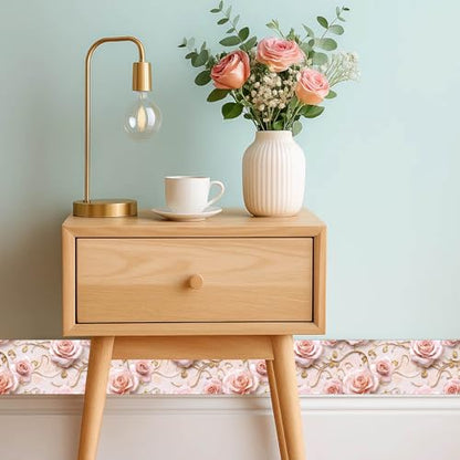 IVN Wallpaper Border Peel and Stick Wall Romantic Pink Rose 4x196 Inch - color: Romantic Pink Rose