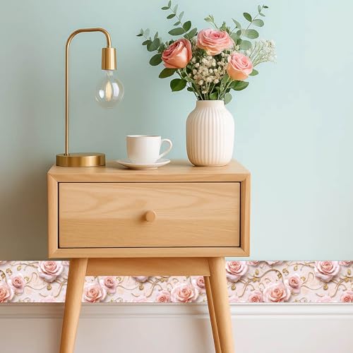 IVN Wallpaper Border Peel and Stick Wall Romantic Pink Rose 4x196 Inch - color: Romantic Pink Rose