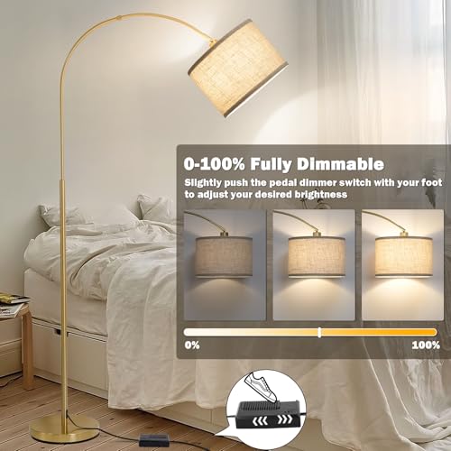 Gold Arc Floor Lamp with Dimmer, Dimmable Floor Lamp with Adjustable Head - color: Gold