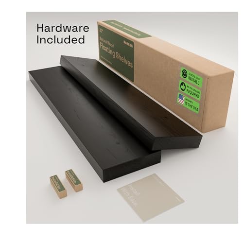Solid Wood Floating Shelves for Wall 30 Inches Long, Black Wooden Shelf - color: Black, size: 30 Inch