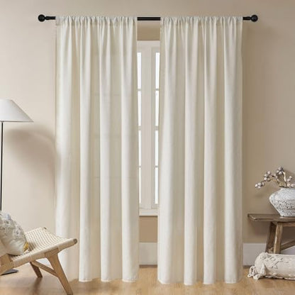 Joydeco Linen Beige Boho Curtains 90 Inch, 2 Panels - color: Beige-no Tassels, size: 52"W x 90"L (Pack of 2)