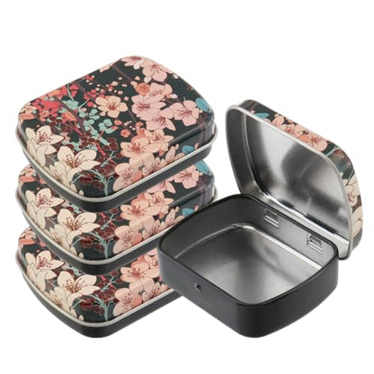 4pcs Black Peach Blossom Empty Hinged Tin Box Metal Storage Box - color: Black Peach Blossom