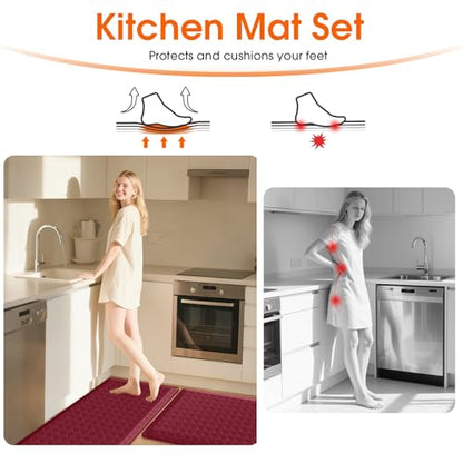 TranquilRelax 4/5 Inch Cushioned Anti Fatigue Kitchen Mats, Burgundy - color: Burgundy, size: 2-Piece | 28"+59" | Extra Thick