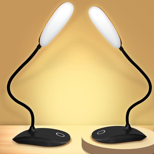 Portable Battery Powered Desk Lamp Small Rechargeable LED Table Light - color: Black (2PACK)