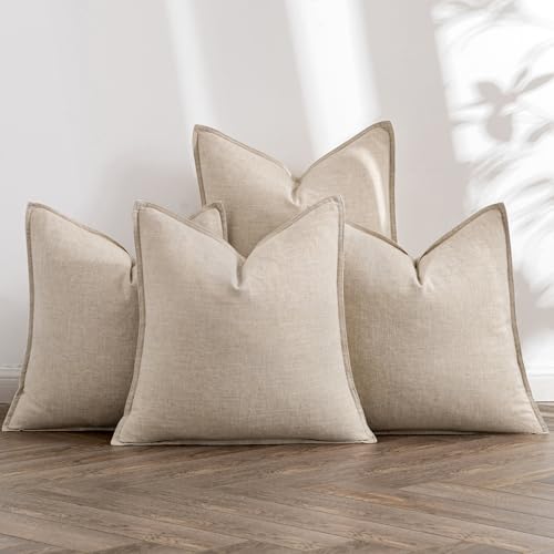 MIULEE Beige Boho Linen Decorative Pillow Covers 18x18 Inch Pack of 4 - color: Beige, size: 18" x 18" (Pack of 4)