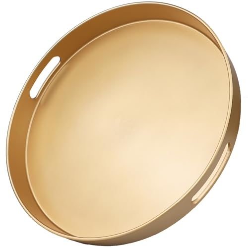 Gold Round Decorative Tray with Handles, 13" Versatile Serving Tray for Coffee Table, Ottoman, Ideal for Serving, Displaying, Organizing - color: R Gold, size: 13"