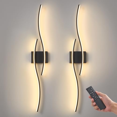 Wireless Wall Sconces Set of Two, Dimmable, 3CCT, Up to 65H Runtime - color: Black, size: 31.5 inches (2 Pack)