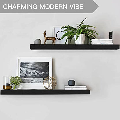 QEEIG Long Floating Shelves for Wall (Black, Set of 2, 35.4") - color: B. Black, size: 35.4"
