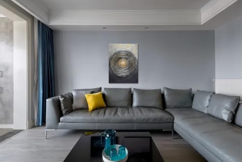 Boiee Art,28x40in Hand-Painted Abstract Spiral Circular Wall Art on Canvas - color: Mixed Color