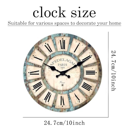 Retro Wooden Wall Clocks Battery Operated 10 Inch - color: Blue1, size: 10 Inch