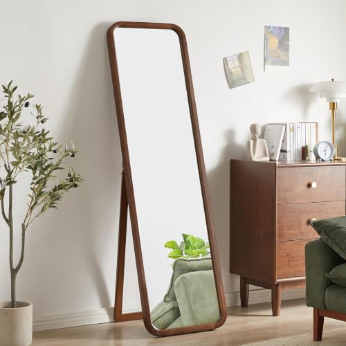 Anwick Full Length Floor Mirror Wood Frame Standing Mirror Walnut 63 in - color: Walnut