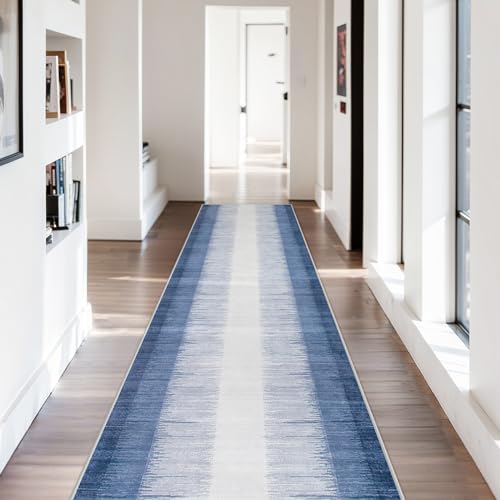 Lahome Ombre 2.5x12 Runners for Hallways Non-Slip, Washable Long Runner - color: Blue, size: 2'6" x 12' (Rectangular)