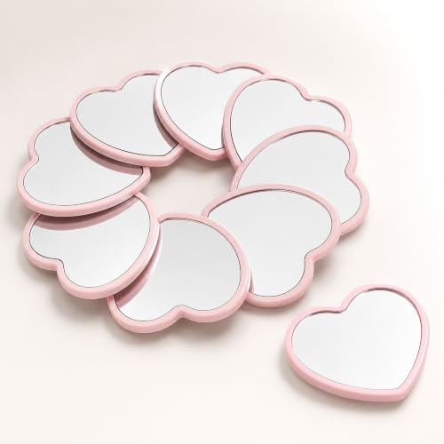 Heart Shaped Decorative Mirror for Desktop Display, Polished Tempered Glass with Plastic Frame, Portable Accent for Home and Party Decor, Pink, 6PCS