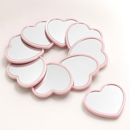 Heart Shaped Decorative Mirror for Desktop Display, Polished Tempered Glass with Plastic Frame, Portable Accent for Home and Party Decor, Pink, 6PCS