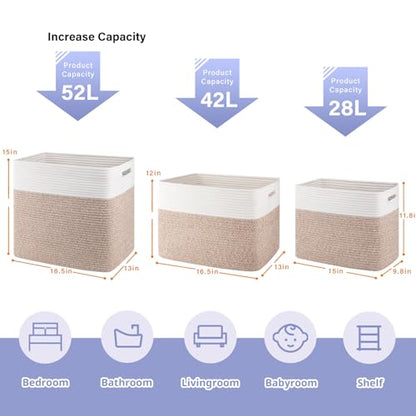OIAHOMY 2 PACK Tall Storage baskets 42L Blanket Basket Living Room Brown - color: Brown, size: 16.5" x 13" x 12"