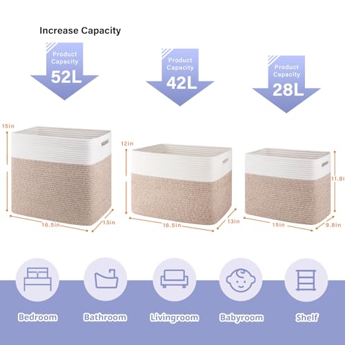 OIAHOMY 2 PACK Tall Storage baskets 30L Blanket Basket Living Room Brown - color: Brown, size: 15" x 9.8" x 11.8"