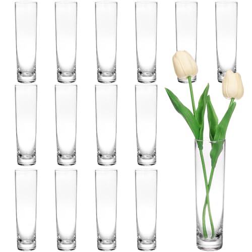 Fixwal 15 Pack Glass Cylinder Bud Flower Vases for Centerpieces