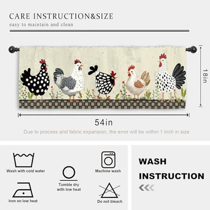 Miyotaa Rustic Rooster Chicken Farm Kitchen Curtain Valance 54W x 18H Rod Pocket Farmhouse Country Rural Window Treatment for Living Room Bedroom Bathroom - color: Rustic Rooster, size: 54"W x 18"L (Pack of 1)