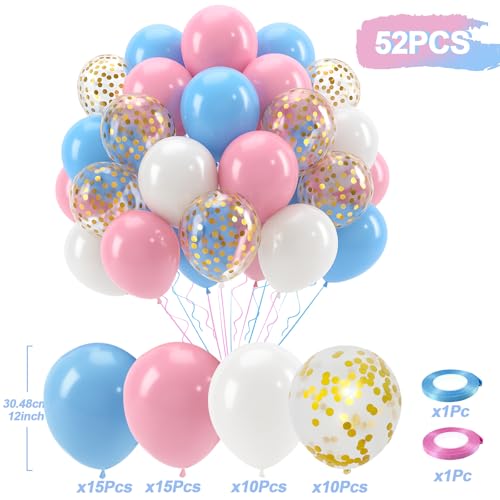 Patimate Gender Reveal Pink and Blue Balloons Set 50 pcs 12 inch - color: Blue Pink