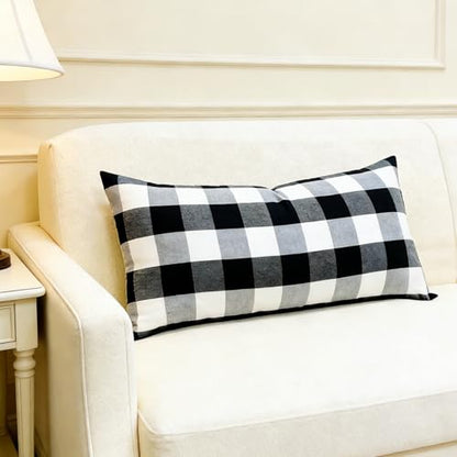 Slow Cow Lumbar Throw Pillow Cover Checker Plaid 12 x 24 Inches Black - color: D-plaid Black, size: 24" x 12" (Pack of 1)