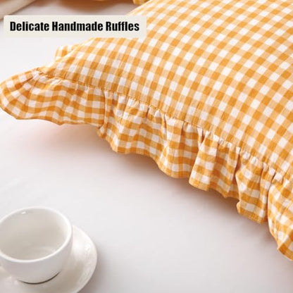 Mywinlle Mustard Yellow Gingham Ruffle Throw Pillow Covers 18"x18" - color: Mustard Yellow, size: 18" x 18" (Pack of 2)