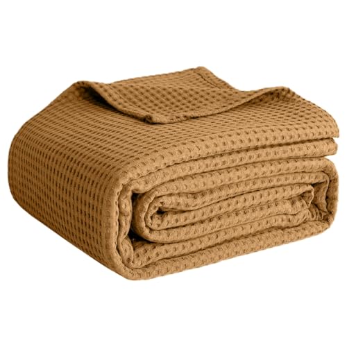 100% Cotton Blankets for Bed - Waffle Weave Blankets for Summer, Lightweight and Breathable Soft Woven Blanket for Spring (Orange, Queen (90" x 90")) - color: Beige, size: Queen (90" x 90")