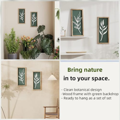LETUBUYU 3D Wooden Leaf Sage Green Boho Wall Art, Set of 2 - color: 2 Pcs Sage Green, size: 7"X16"