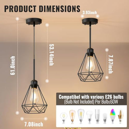 Maliralt Pendant Light Hanging Lights Fixture - Adjustable Hanging Lamps with Black Metal Diamond Shade for Kitchen Island, Dining Room Over Table, Breakfast Corner, Farmhouse Home Decor - 1 Pack - size: 7.18Inch-1Pack-Diamond Shade