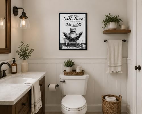 Framed Fun Frogs Canvas Wall Art Poster Prints Bathroom 12×16In1P Be Hung - color: bathroom-5, size: 12×16in