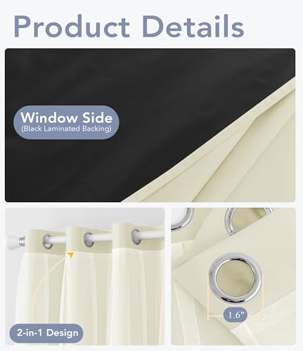 100% Blackout Curtains with Sheer Overlay, Beige, 52 x 96 inch, 2 Panels - color: Beige, size: 52"W x 96"L (Pack of 2)