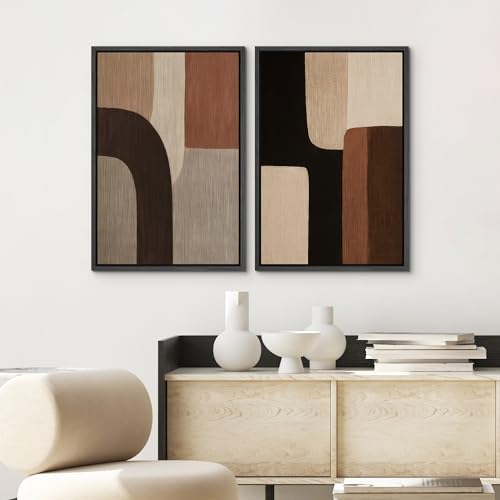 SIGNWIN Framed Canvas Print Wall Art Set Warm Neutral Abstract Geometric Brown Beige Illustrations Modern Art Minimal Boho Relax/Calm for Living Room, Bedroom, Office - 16"x24"x2 BLACK - color: A16-2603-EDW08, size: 16"x24"x2 Panels Black