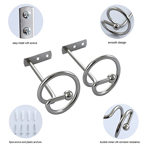 Curtain Holdbacks Silver Set of 4 , Curtains Holders Hooks for Decorative Wall, Small Tiebacks Curtain Accessories with Mounting Screws and Wall Anchors for Bedroom, Livingroom - color: Silver 2pair
