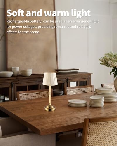 KDG Gold Cordless LED Table Lamps Set of 2, Beige Fabric Shade Desk Lamps - color: Gold + Beige Lampshade (2 Pack)