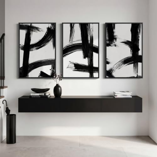 Large Framed Black and White Modern Abstract Wall Art Set, 3 Piece 24x36 In - color: Black and White A, size: 24" W x 36" H x 3Pcs