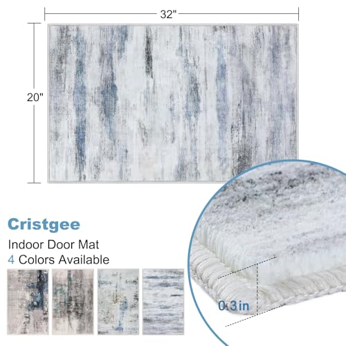 CRISTGEE Door Mat, Faux Wool Front Indoor Door Mat 20 x 32, Blue Washable - color: Water Wave Blue, size: 1'8" x 2'8" (Rectangular)