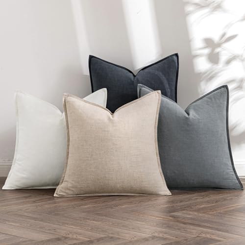 MIULEE Neutral Cream/Gray Boho Linen Pillow Covers 18x18 Inch Pack of 4 - color: Neutral Cream/Gray, size: 18" x 18" (Pack of 4)