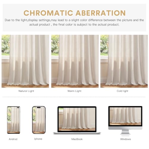 PrinceDeco Linen Semi Sheer Curtains for Living Room, 52x96 inch, Natural - color: Natural, size: 52"W x 96"L (Pack of 2)