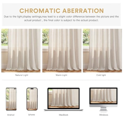 PrinceDeco Linen Semi Sheer Curtains for Living Room, 52x96 inch, Natural - color: Natural, size: 52"W x 96"L (Pack of 2)