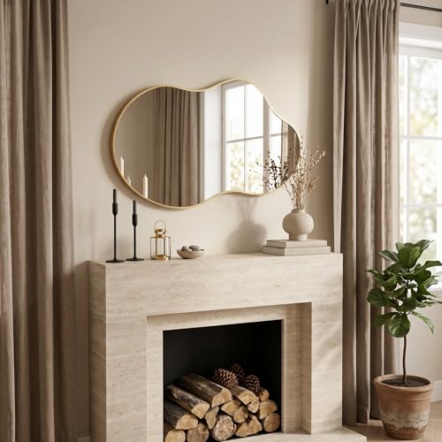 Irregular Asymmetrical Wall Mirror 26x48" with Modern Aluminum Alloy Frame - color: Gold, size: 26"L x 48"W