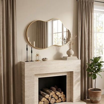 Irregular Asymmetrical Wall Mirror 26x48" with Modern Aluminum Alloy Frame - color: Gold, size: 26"L x 48"W