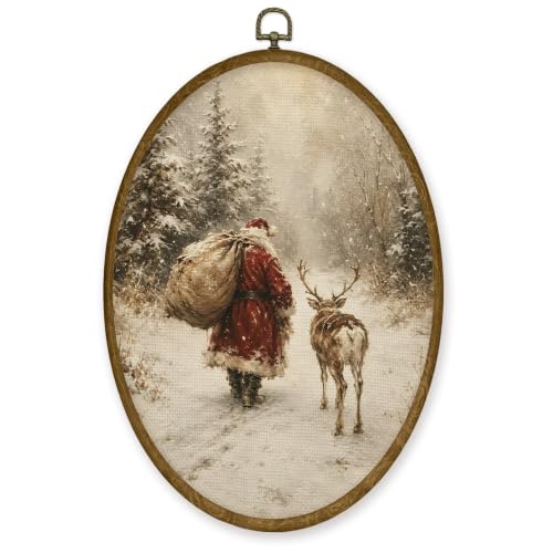 JMENGSSFL Santa and Reindeer Walking Snow Path Oval Wall Art Decor 8.6x11.4 - color: Christmas-16