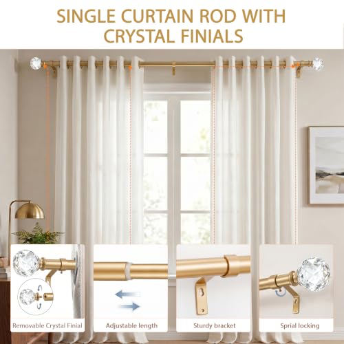 46-148" Gold Curtain Rods for window, 1" with Crystal Diamond Ball Finials