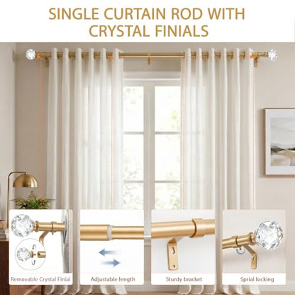 46-148" Gold Curtain Rods for window, 1" with Crystal Diamond Ball Finials