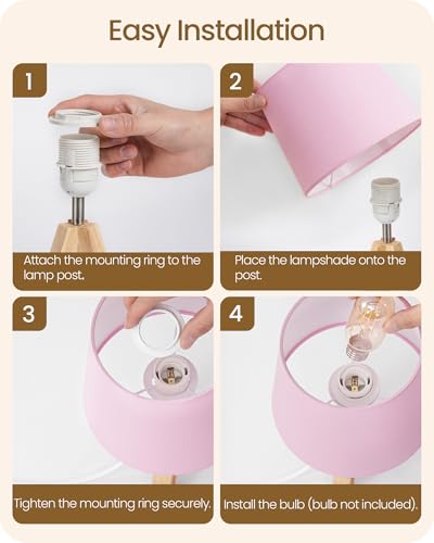 Pink Table Lamp, Small Tripod Table Lamp, Boho Bedside Lamp with Pink Linen Shade & Wood Base, Modern Nightstand Lamps, Little Cute Desk Lamp for Girls Room, Kids Room, Bedroom, P51TL05 - color: Pink+Natural Wood