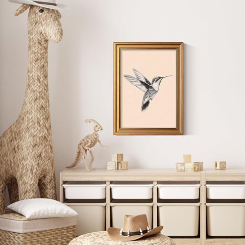 Gold Framed Hummingbird Wall Art Black And White Bird Pictures 16x24 Inch - color: Hummingbird, size: 24"L x 16"W