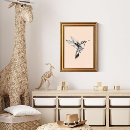 Gold Framed Hummingbird Wall Art Black And White Bird Pictures 16x24 Inch - color: Hummingbird, size: 24"L x 16"W