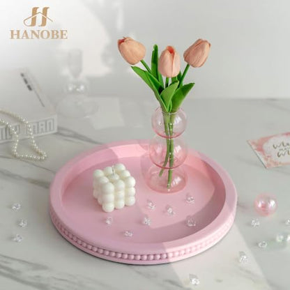 Hanobe Pink Round Decorative Tray with Beaded Edge - color: Pink