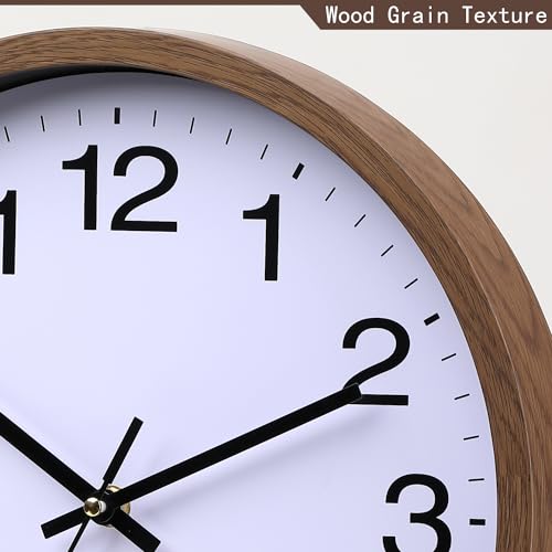 Wall Clock 12 Inch Wooden Frame Glass Cover Non-Ticking Number Quartz Modern Quartz Design Decorative Bedroom Kitchen Office Classroom Dark Brown - color: Dark Brown